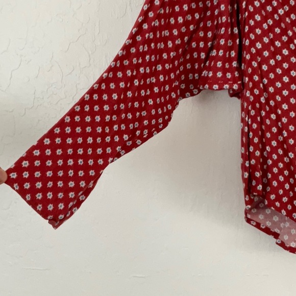 Joie red patterned, open neck, long sleeve, loose blouse - Picture 2 of 5